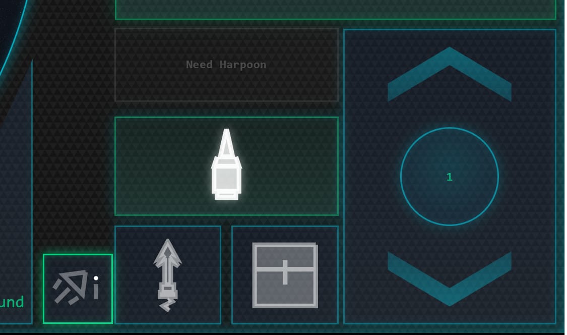 Asteroid Dominion controls close-up — the weapon selector and throttle