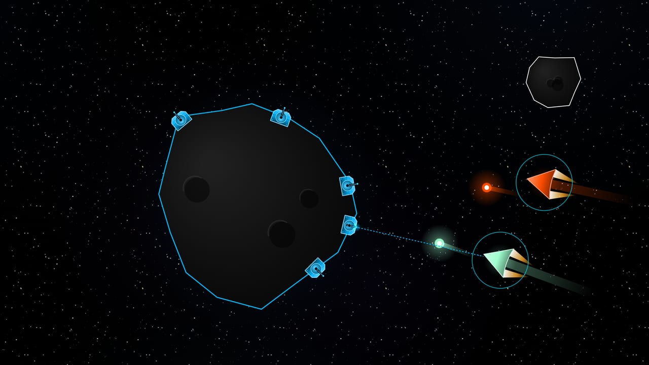 A claimed asteroid ringed with anti-air turret tanks firing on incoming raiders